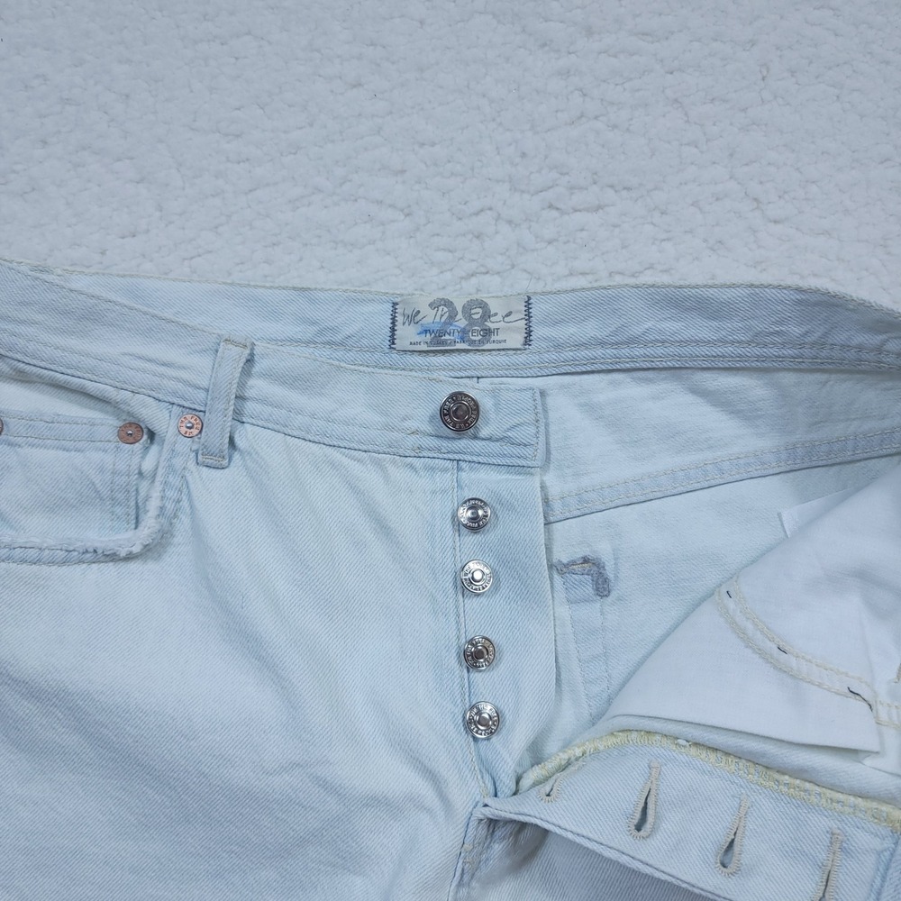 We The Free Jeans Womens 28 Light Blue Destroyed Straight Leg Button Fly Grunge - Picture 3 of 7